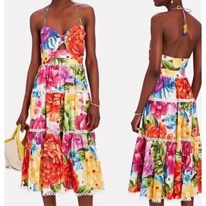 🌺 Farm Rio Floral Cut-Out Midi Dress – Size Small 🌺 💐 100% Cotton | Sold Out